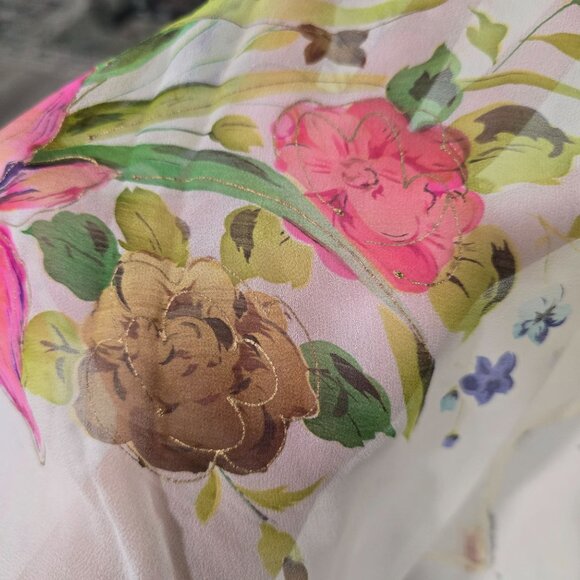 Vintage Floral Sheer Silk Scarf With Hand-Painted Orchid Design in Japan 16"x44" - Picture 9 of 15